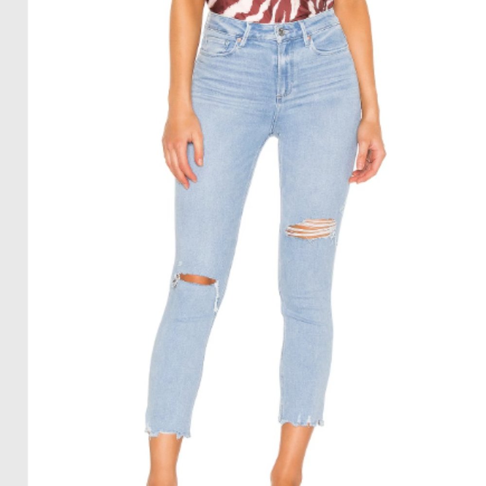 PAIGE JEANS Hoxton Slim Crop‎ Raw Hem in Sunkissed